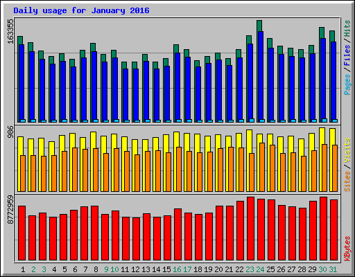 Daily usage for January 2016